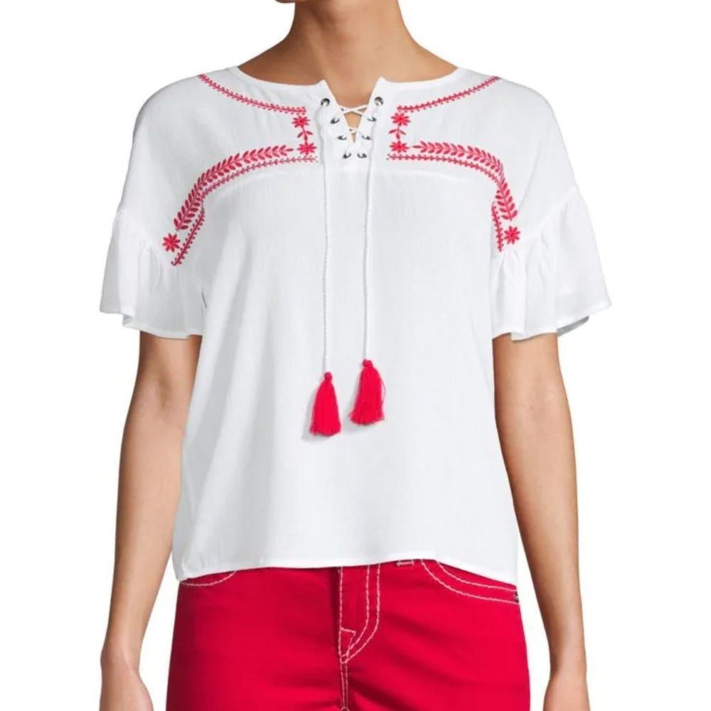 Design 365 Embroidered Flutter-Sleeve Top-XS